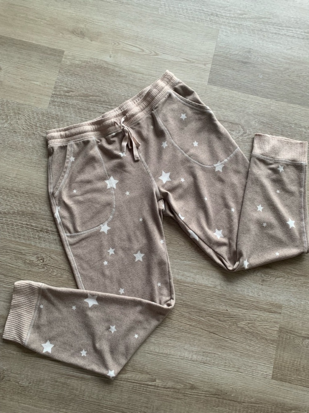 LiveLoveLounge Cozy Star Print Jogger Pants — Neutral Taupe